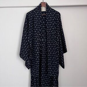 100% Authentic Kimono Dark Navy Blue Vintage Handmade Japanese Silk